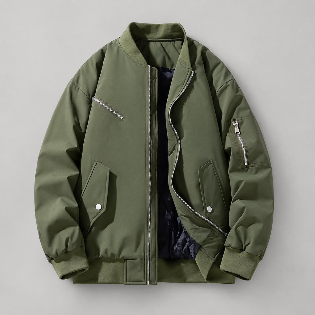 Leandro Men’s Bomber Jacket with Multiple Zipper Pockets