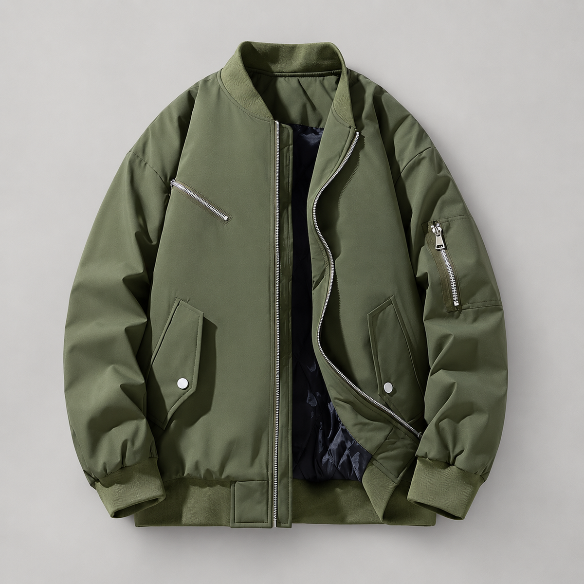 Leandro Men’s Bomber Jacket with Multiple Zipper Pockets
