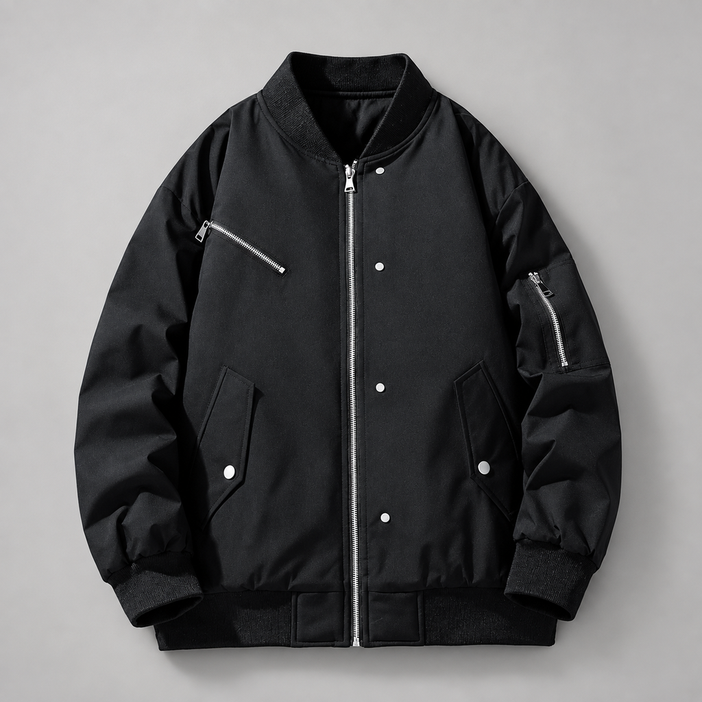 Leandro Men’s Bomber Jacket with Multiple Zipper Pockets