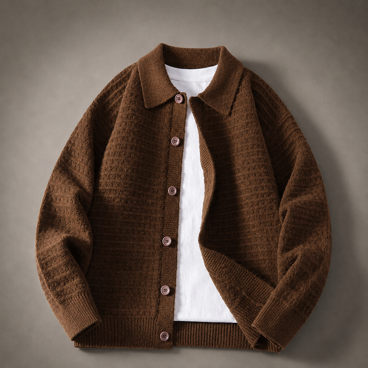 Leon Men's Knit Jacket – Button-Up Collared Sweater Jacket