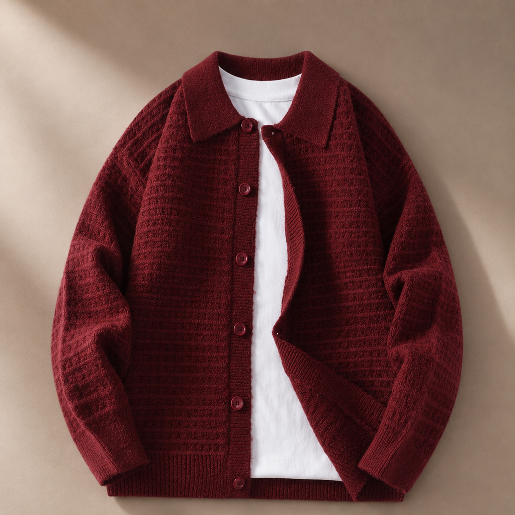 Leon Men's Knit Jacket – Button-Up Collared Sweater Jacket