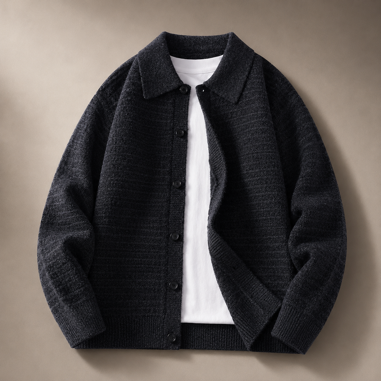 Leon Men's Knit Jacket – Button-Up Collared Sweater Jacket