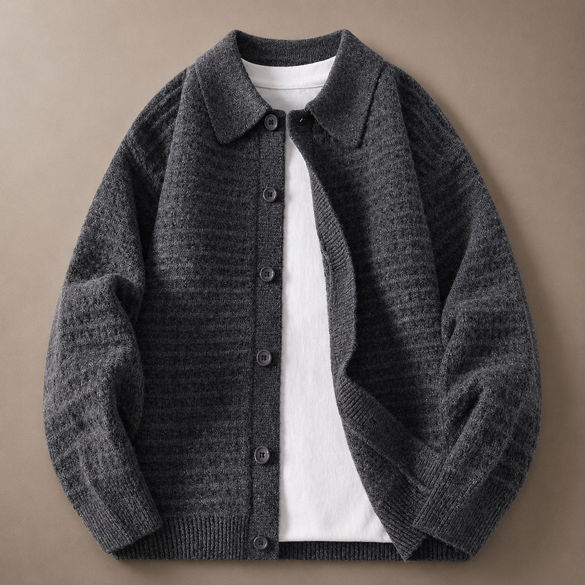 Leon Men's Knit Jacket – Button-Up Collared Sweater Jacket