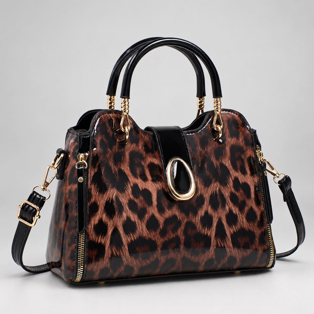 Aurora Women’s Glossy Leopard Print Shoulder Bag