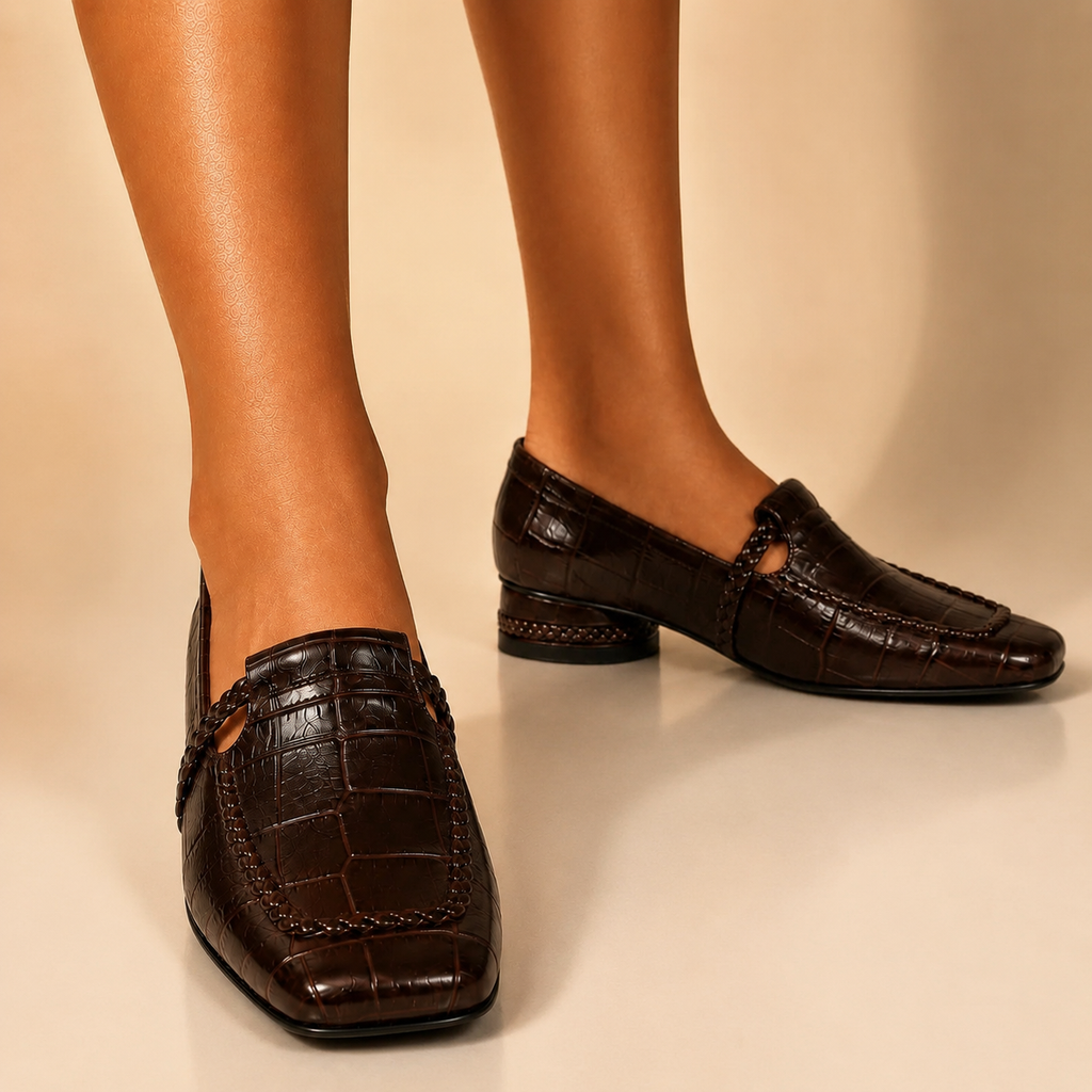 Lexington Women’s Croc-Embossed Leather Square-Toe Loafers