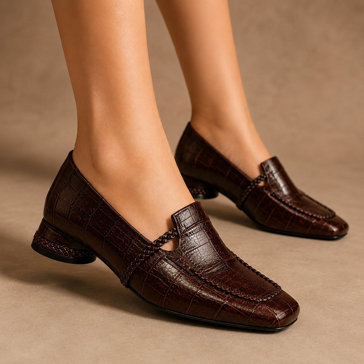 Lexington Women’s Croc-Embossed Leather Square-Toe Loafers