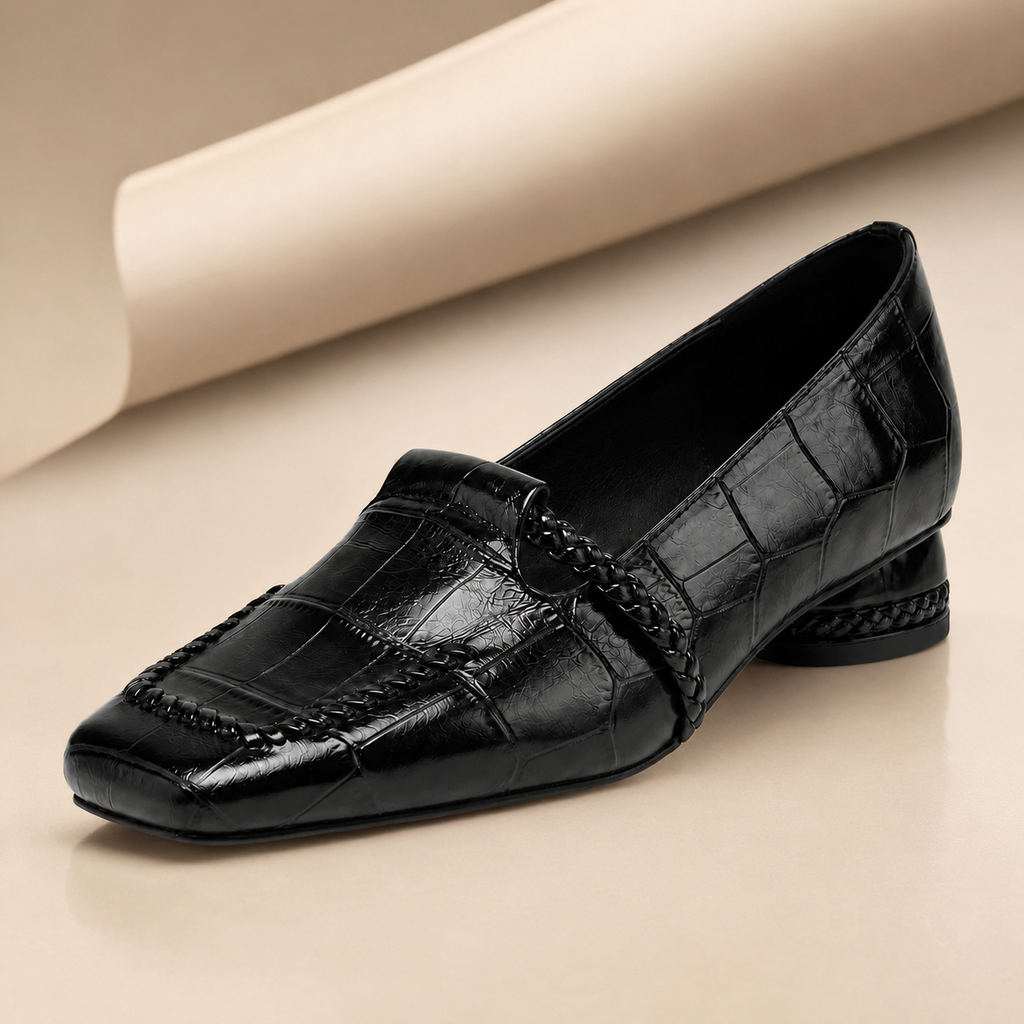Lexington Women’s Croc-Embossed Leather Square-Toe Loafers