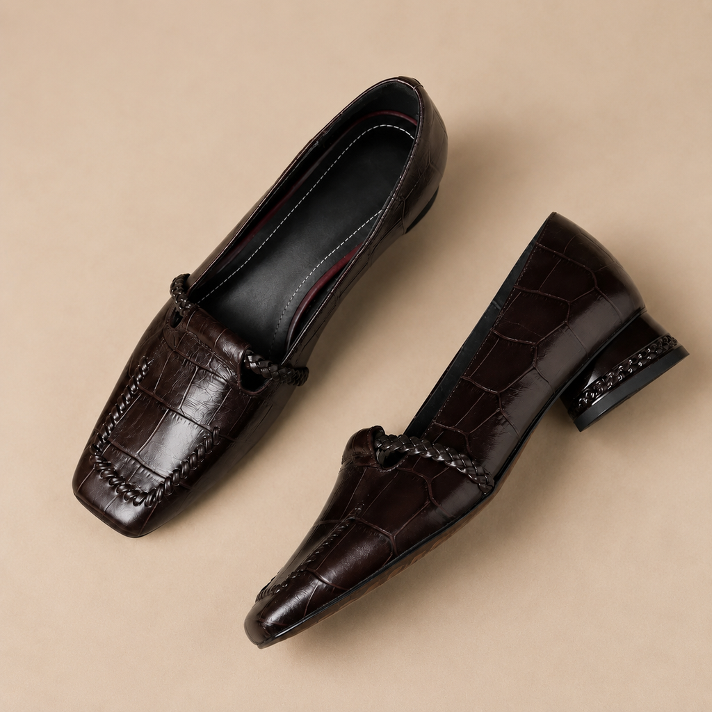 Lexington Women’s Croc-Embossed Leather Square-Toe Loafers