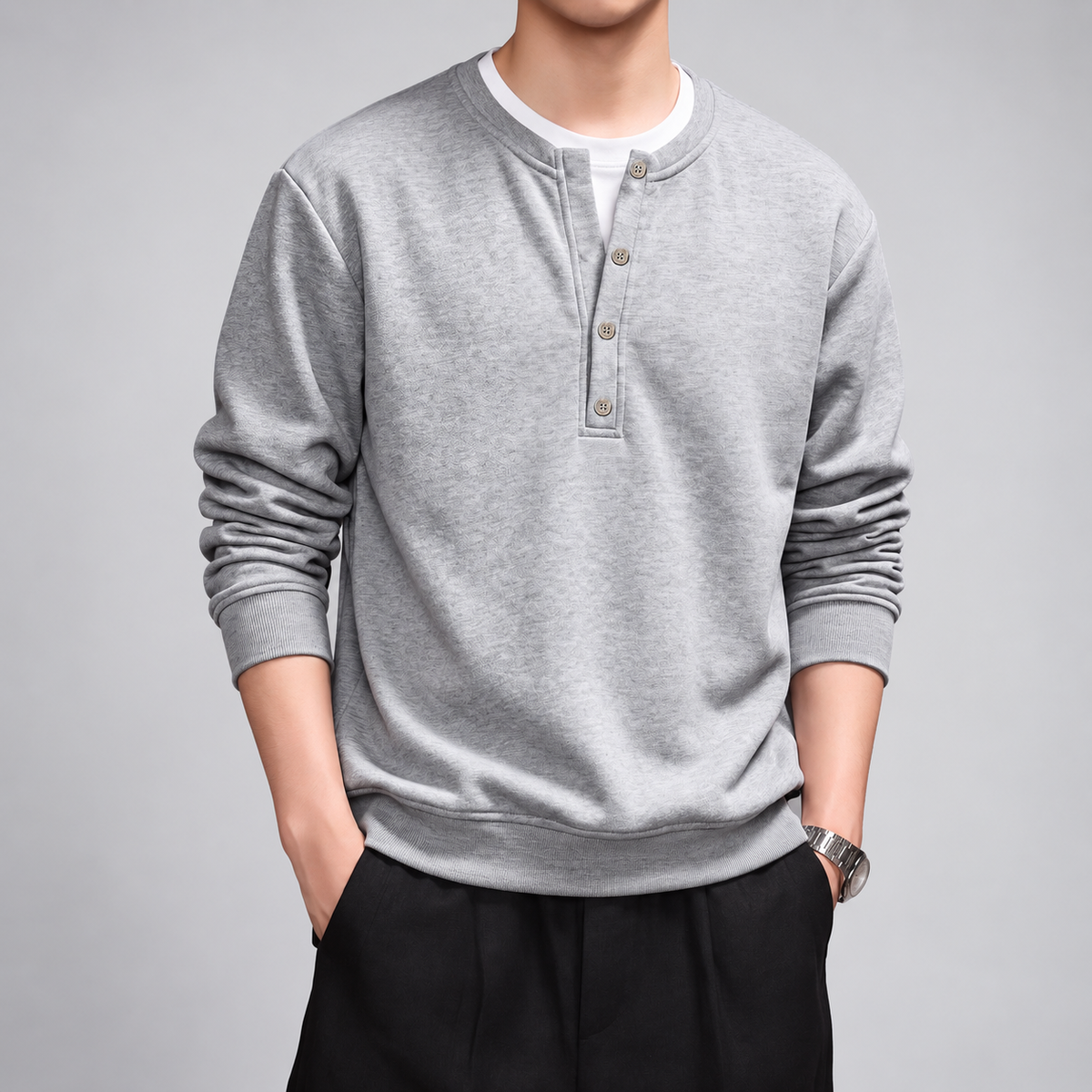 Weston Men's Four-Button Henley Sweatshirt