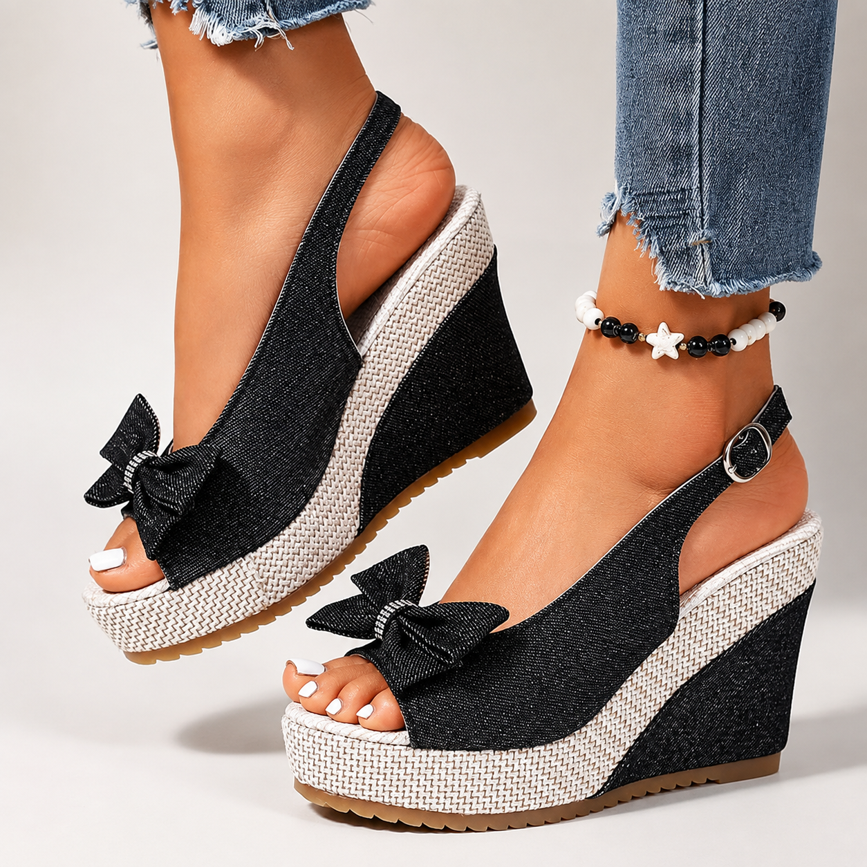 Lillian Denim Bow Sandals