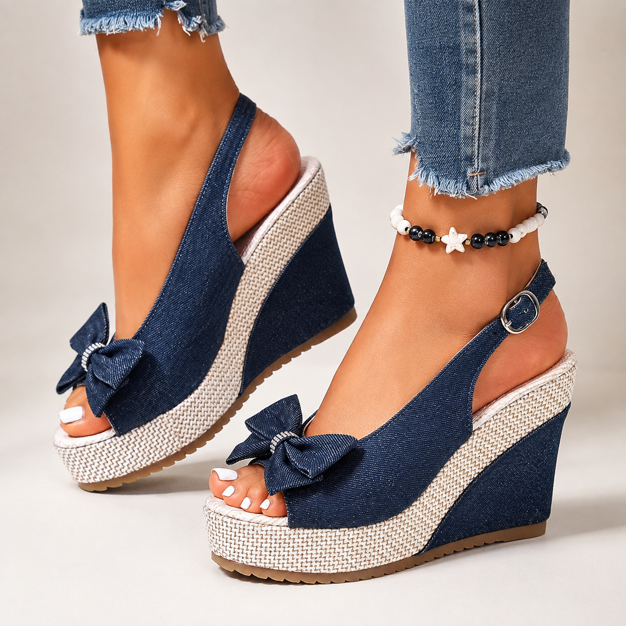 Lillian Denim Bow Sandals