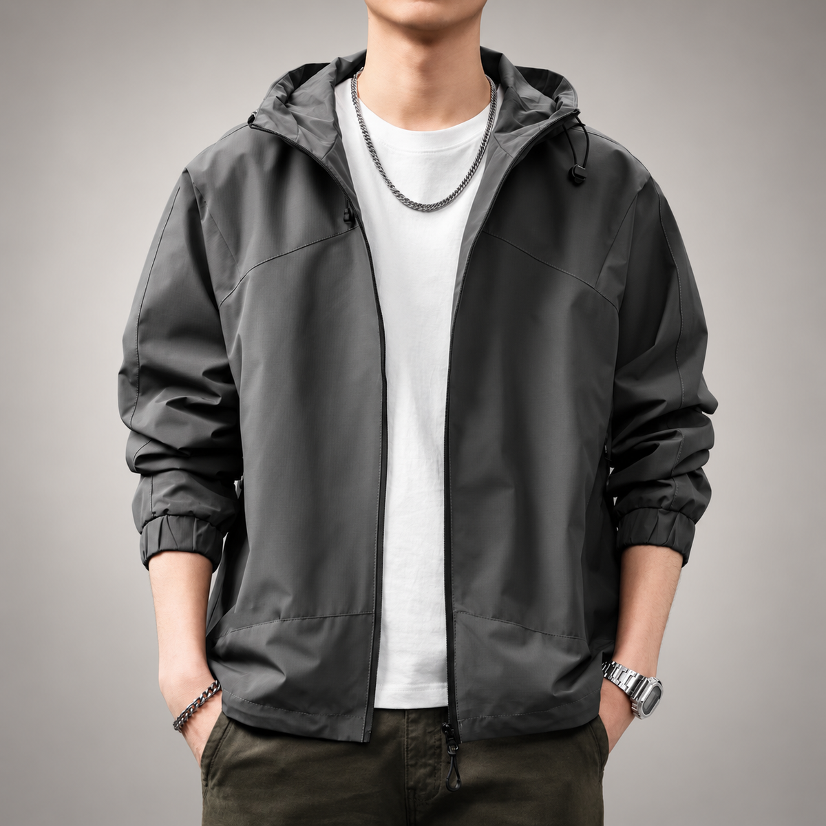 Abel Men’s Hooded Zip-Up Jacket with Elastic Cuffs