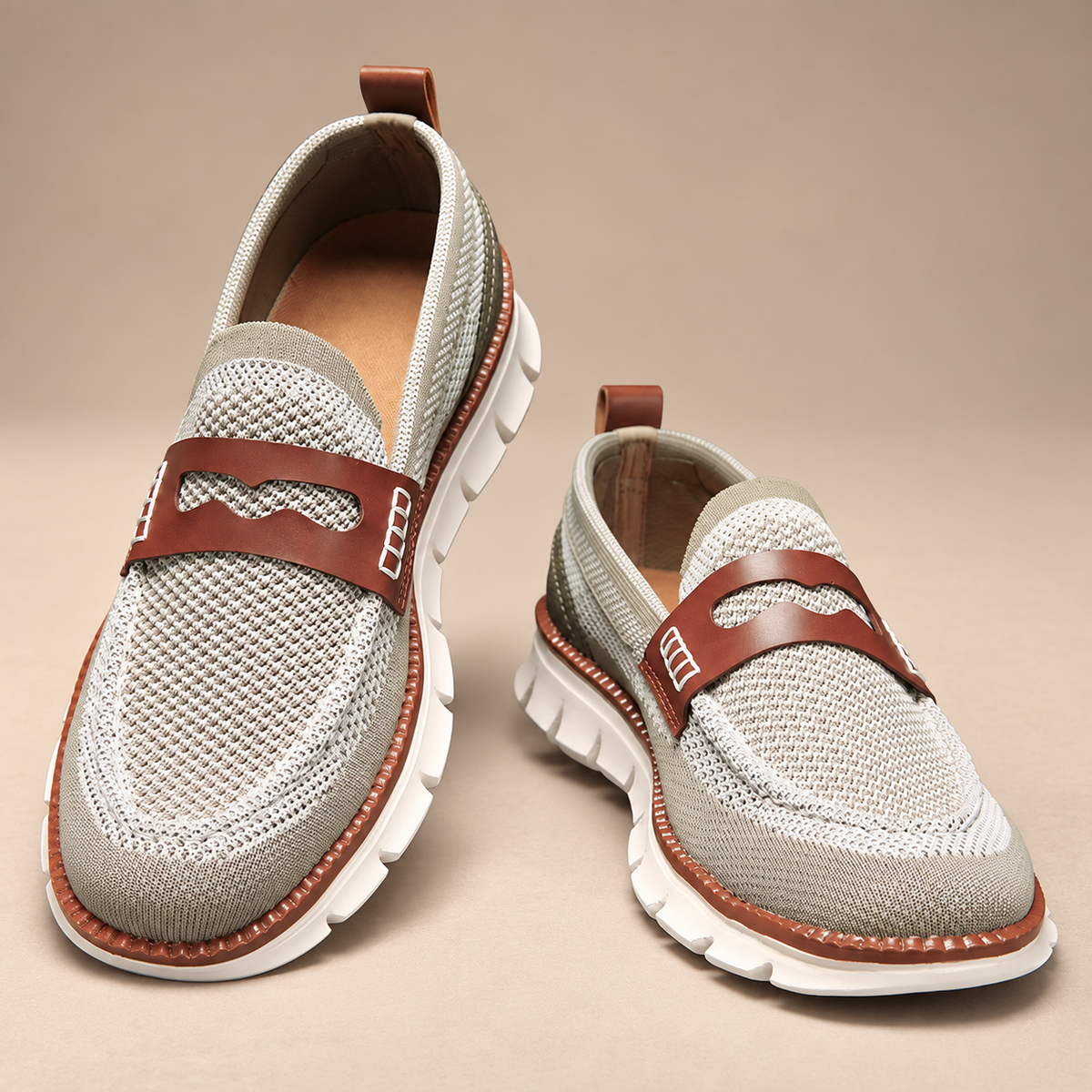 Lorenzo Men’s Knit Slip-On Loafers with Chunky Segmented Sole