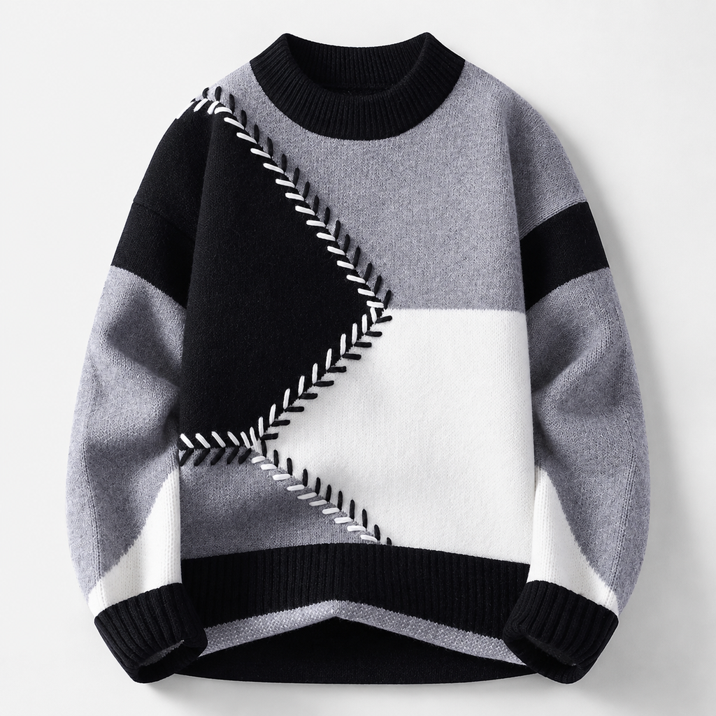 Lorenzo Patchwork Color Block Knit Sweater