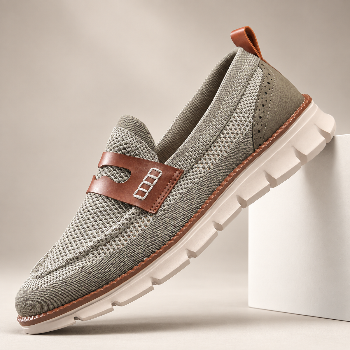 Lorenzo Men’s Knit Slip-On Loafers with Chunky Segmented Sole