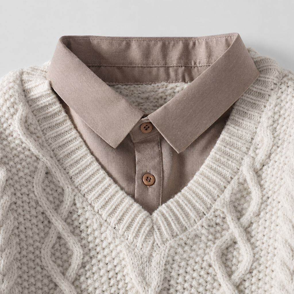 Lorenzo Men’s Cable Knit Vest Layered Shirt