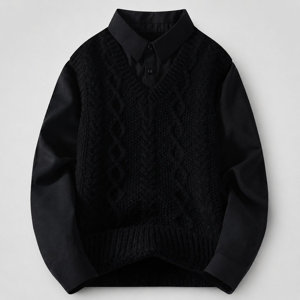 Lorenzo Men’s Cable Knit Vest Layered Shirt