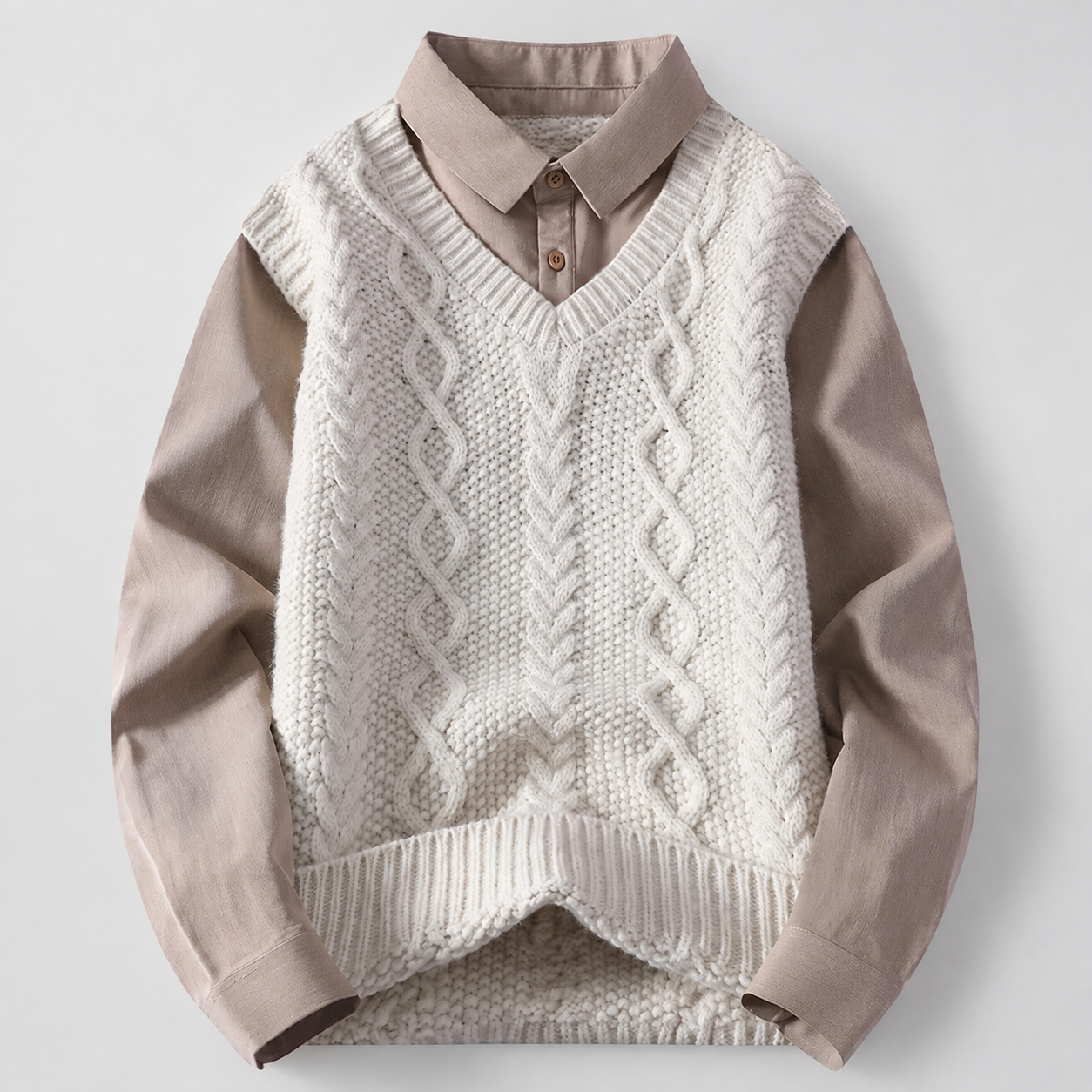 Lorenzo Men’s Cable Knit Vest Layered Shirt