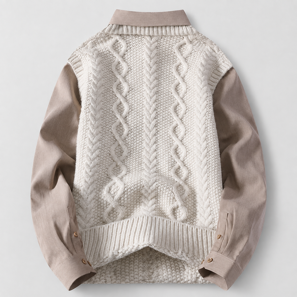 Lorenzo Men’s Cable Knit Vest Layered Shirt