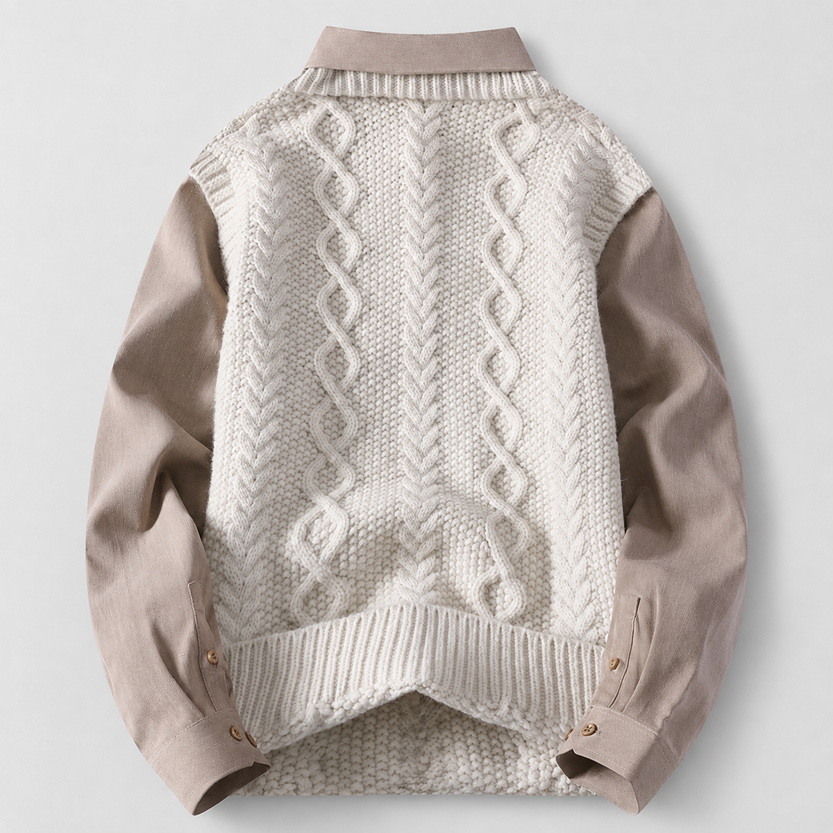 Lorenzo Men’s Cable Knit Vest Layered Shirt