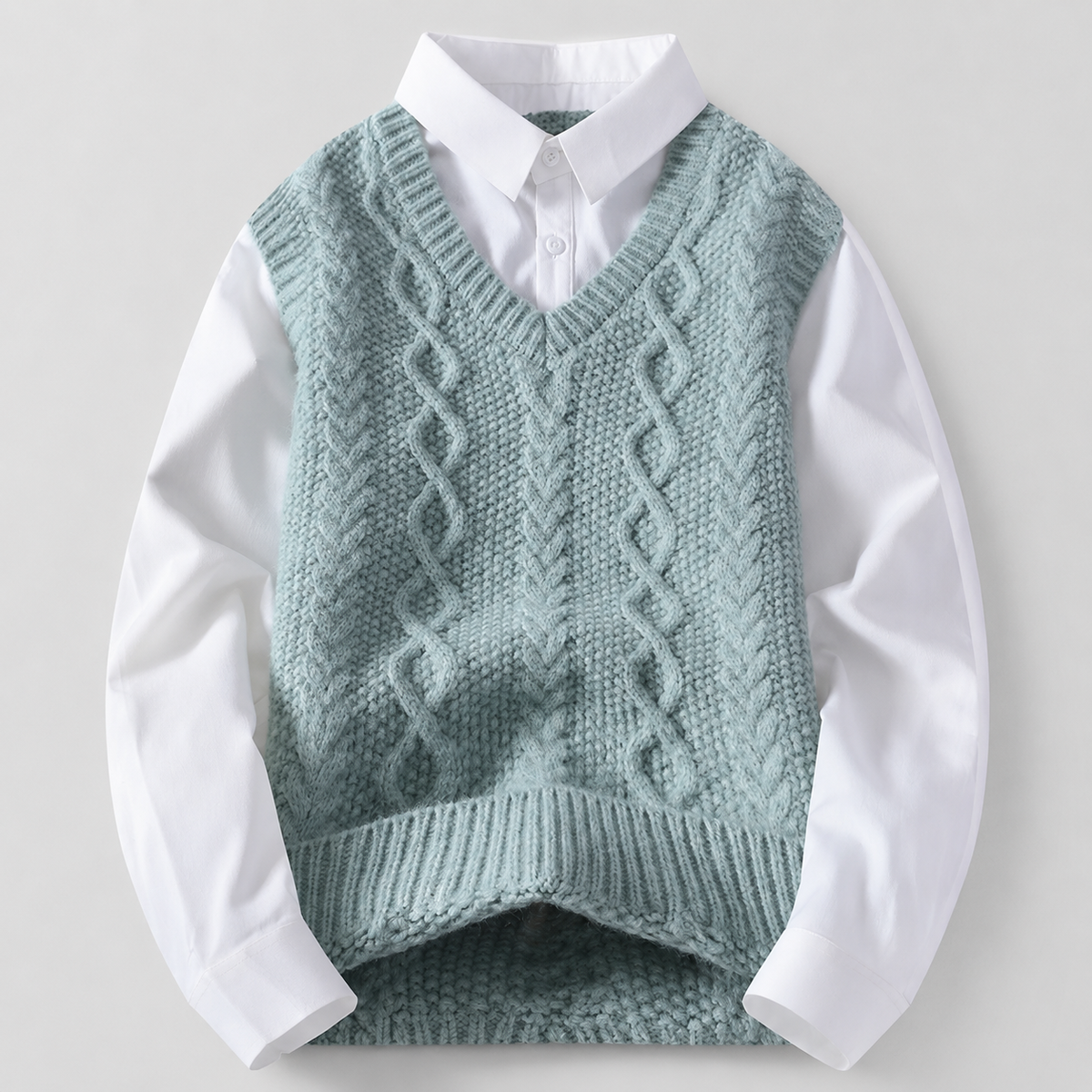 Lorenzo Men’s Cable Knit Vest Layered Shirt
