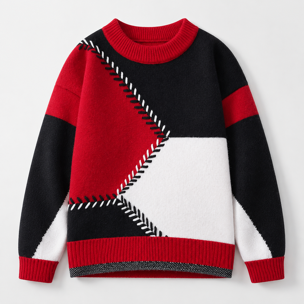 Lorenzo Patchwork Color Block Knit Sweater