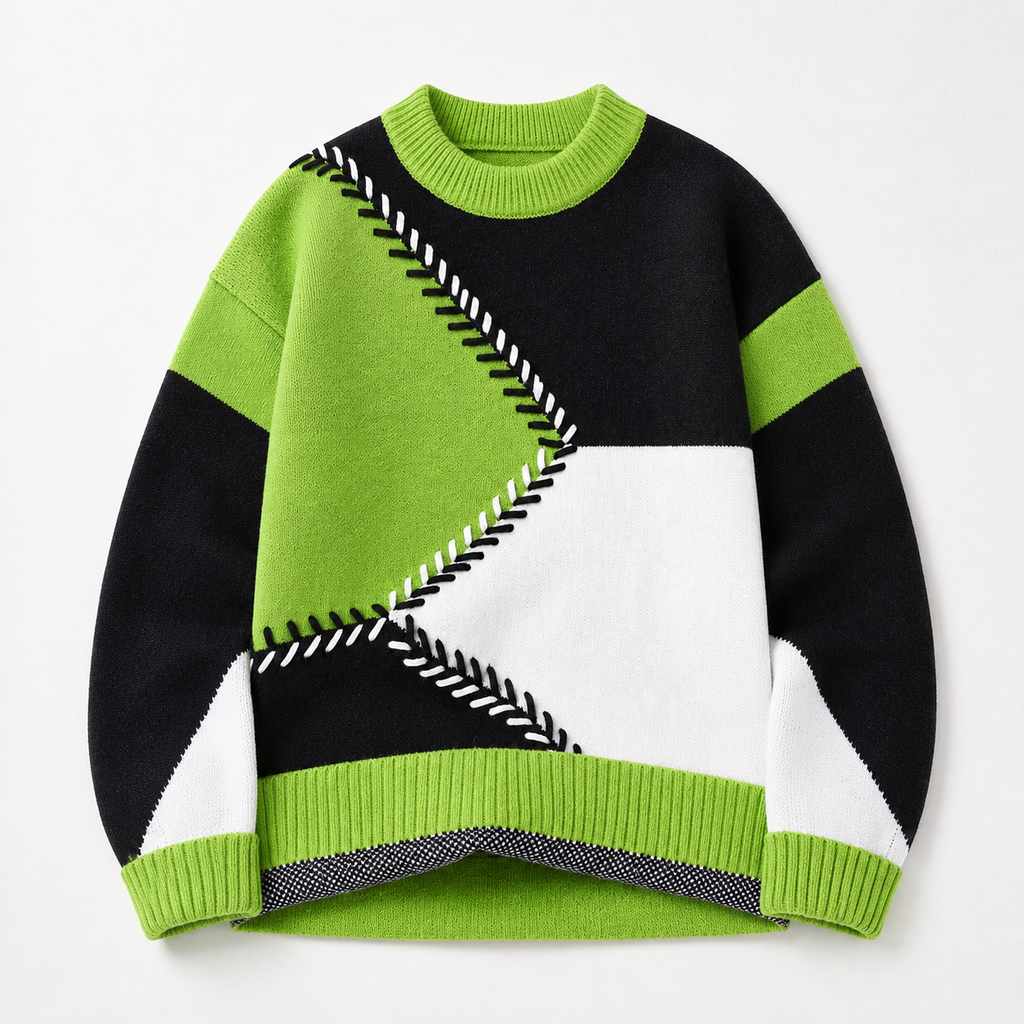 Lorenzo Patchwork Color Block Knit Sweater
