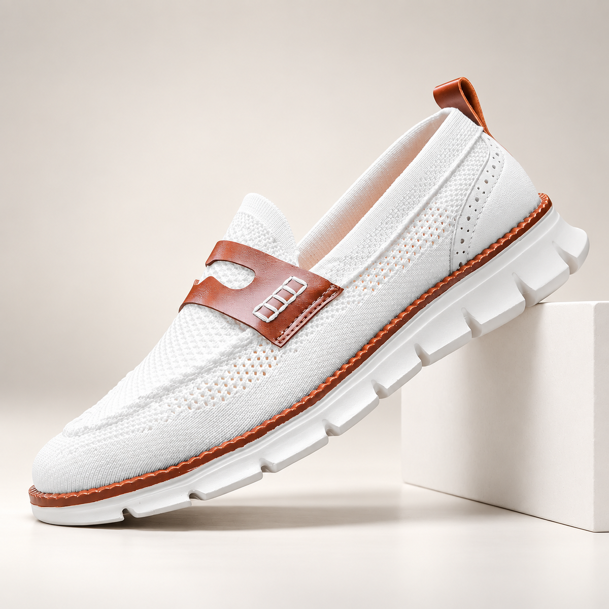 Lorenzo Men’s Knit Slip-On Loafers with Chunky Segmented Sole