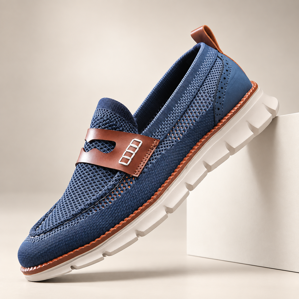 Lorenzo Men’s Knit Slip-On Loafers with Chunky Segmented Sole