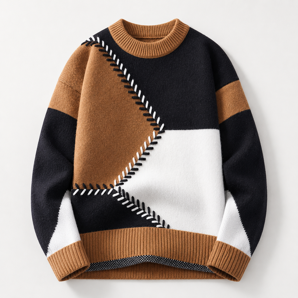 Lorenzo Patchwork Color Block Knit Sweater