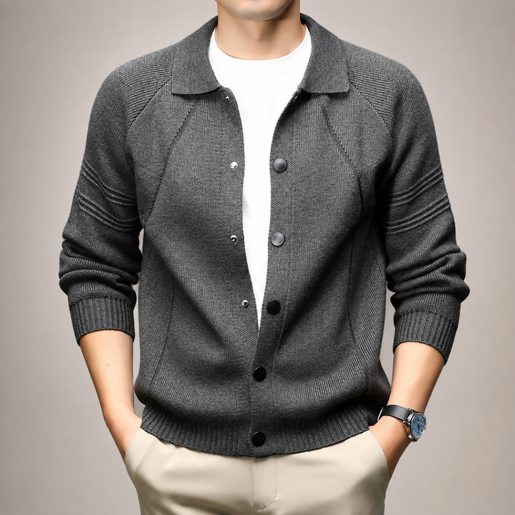 Louis Collared Knit Snap-Front Cardigan Jacket