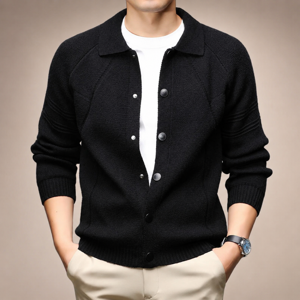 Louis Collared Knit Snap-Front Cardigan Jacket