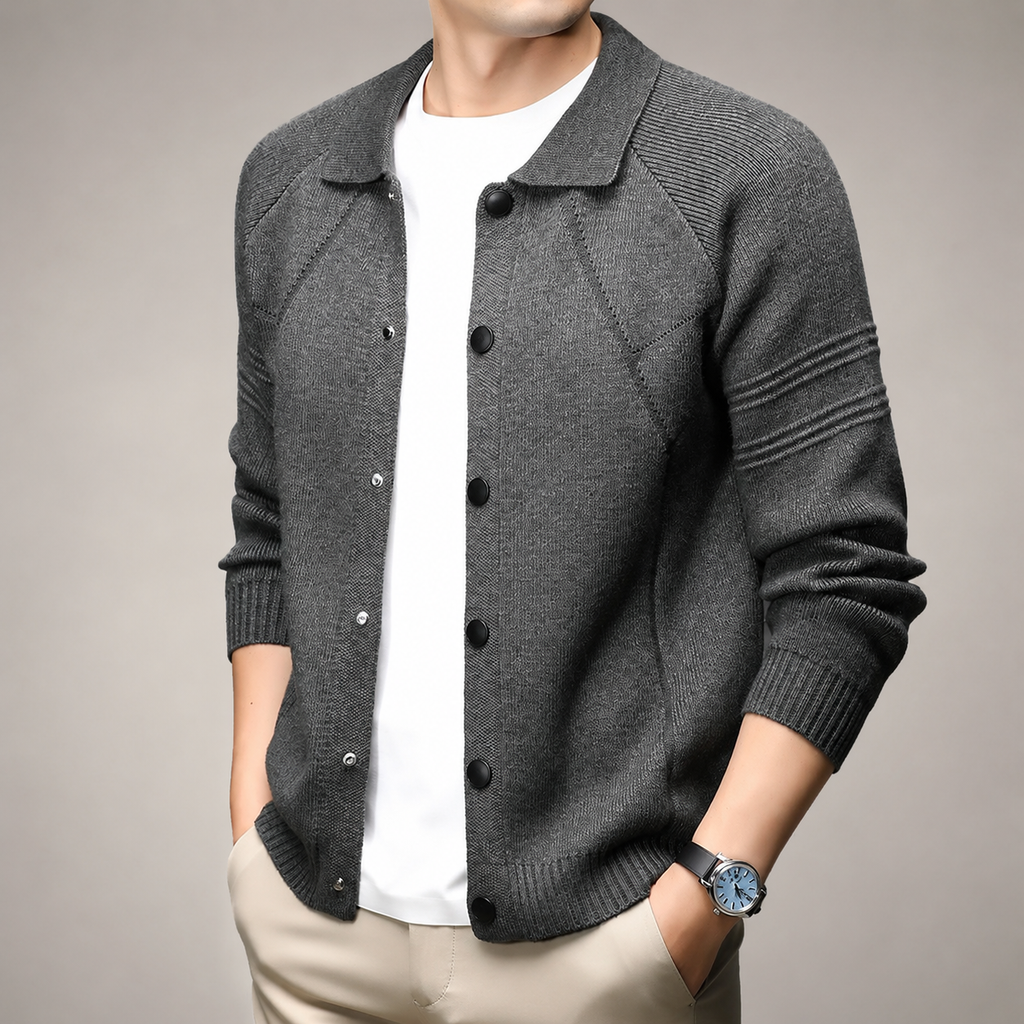 Louis Collared Knit Snap-Front Cardigan Jacket