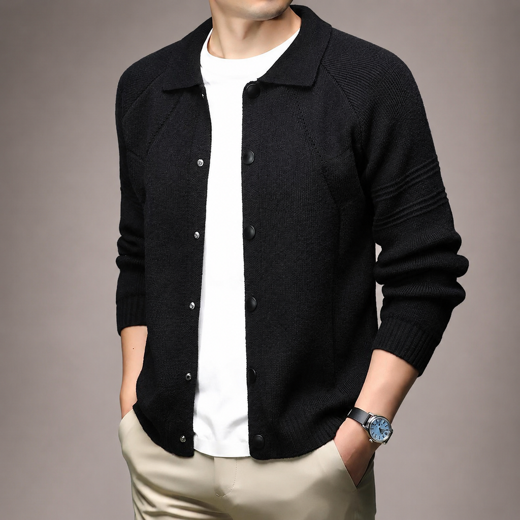 Louis Collared Knit Snap-Front Cardigan Jacket
