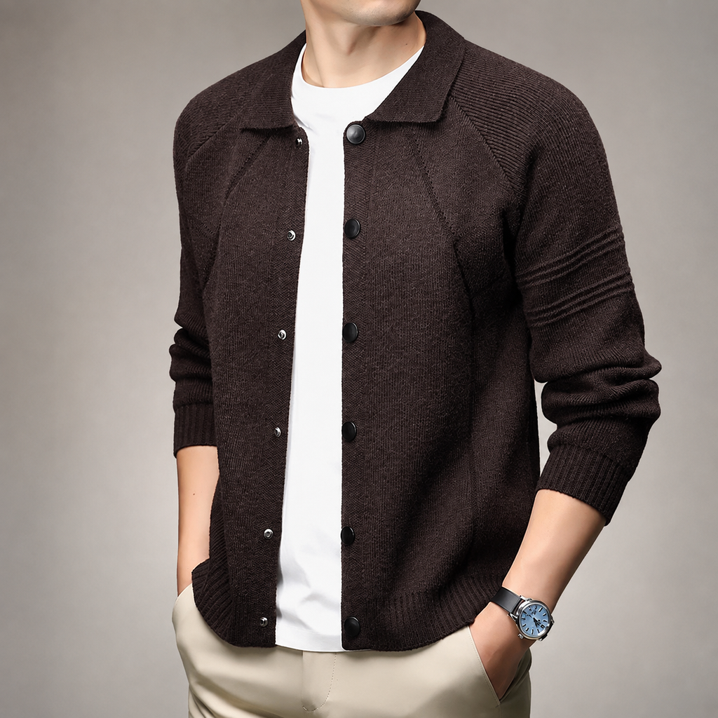 Louis Collared Knit Snap-Front Cardigan Jacket
