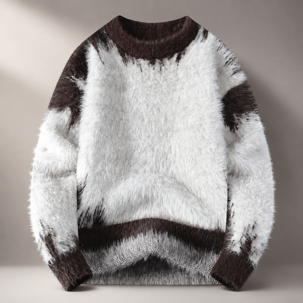 Lowen Fuzzy Contrast Color Knit Crewneck Sweater