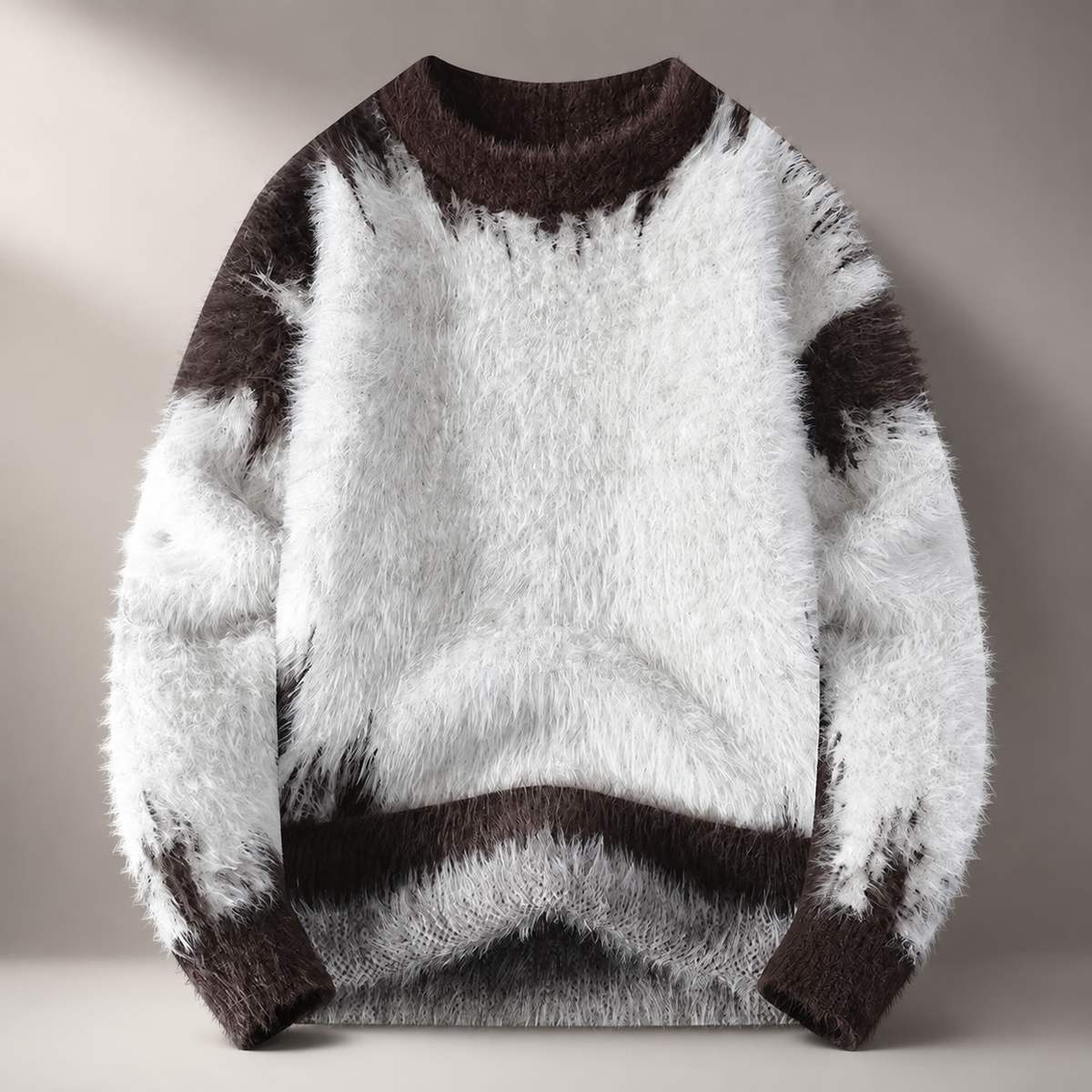 Lowen Fuzzy Contrast Color Knit Crewneck Sweater