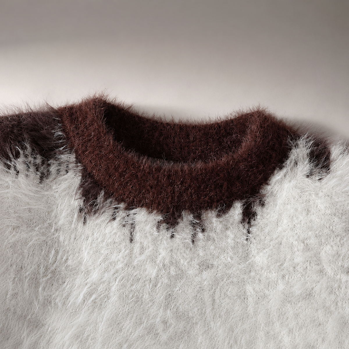 Lowen Fuzzy Contrast Color Knit Crewneck Sweater