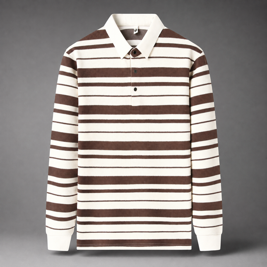Luciano Knit Collared Striped Long Sleeve Polo Shirt