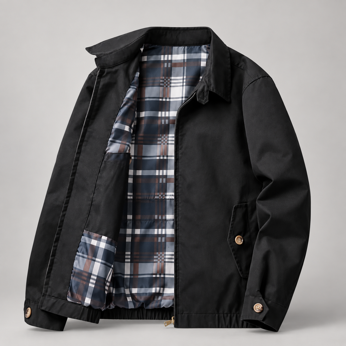 Lucien Men’s Harrington Jacket with Plaid Lining
