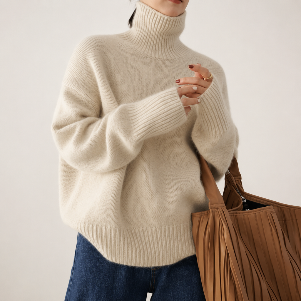 Lucy Women’s Oversized Textured Knit Turtleneck Sweater