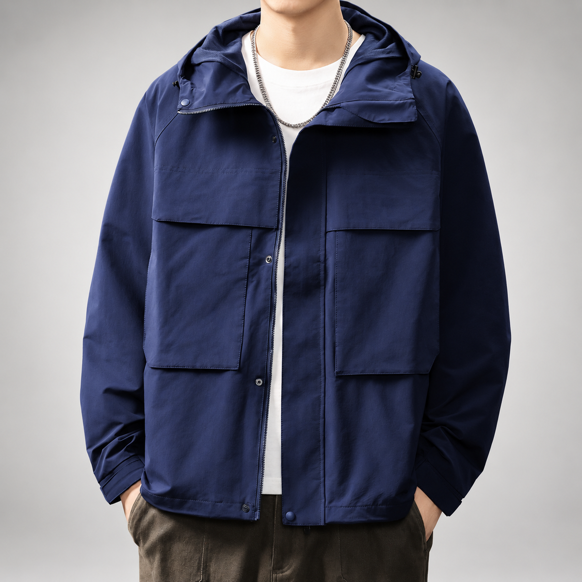 Alonzo Men’s Hooded Utility Jacket with Large Flap Pockets