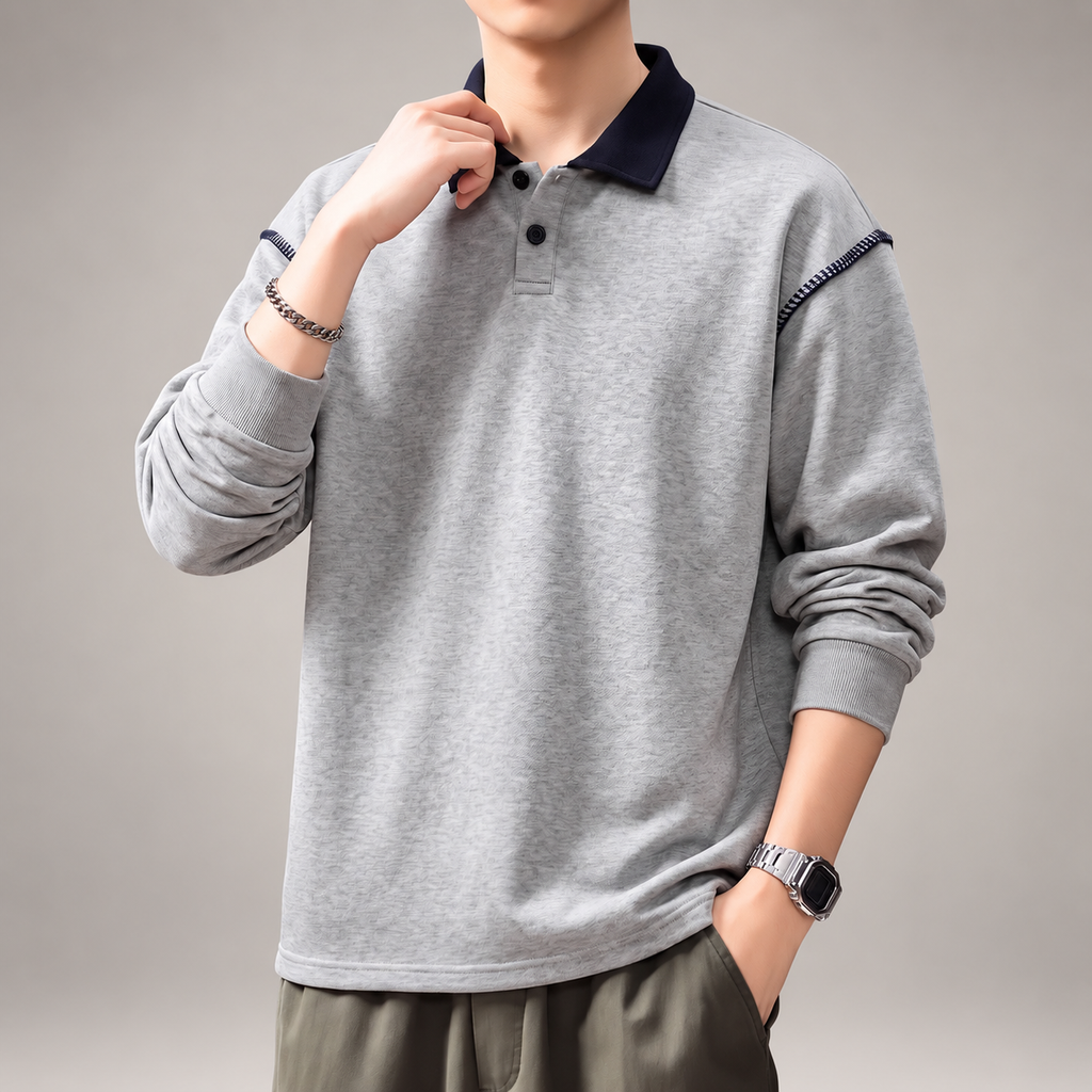 Ridgeline Men’s Long Sleeve Polo Sweatshirt with Contrast Collar