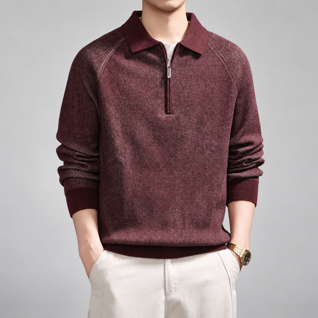 Bertram Men's Ribbed Knit Quarter-Zip Polo Sweater