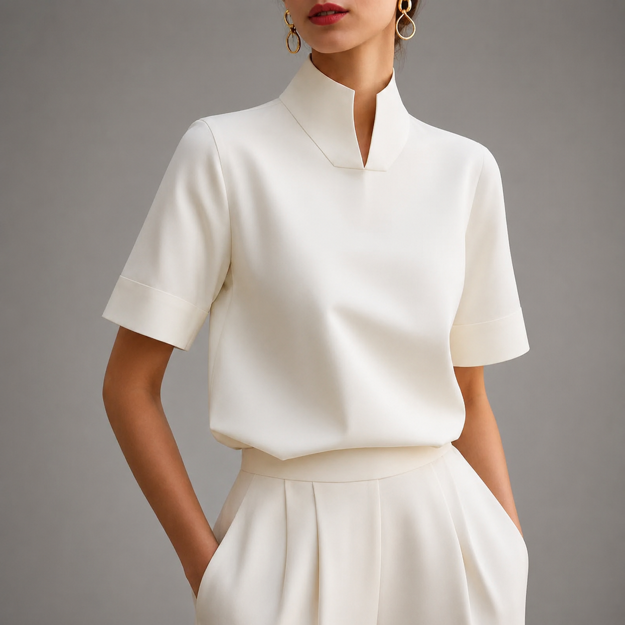 Madison Women’s Structured Mock Neck Blouse