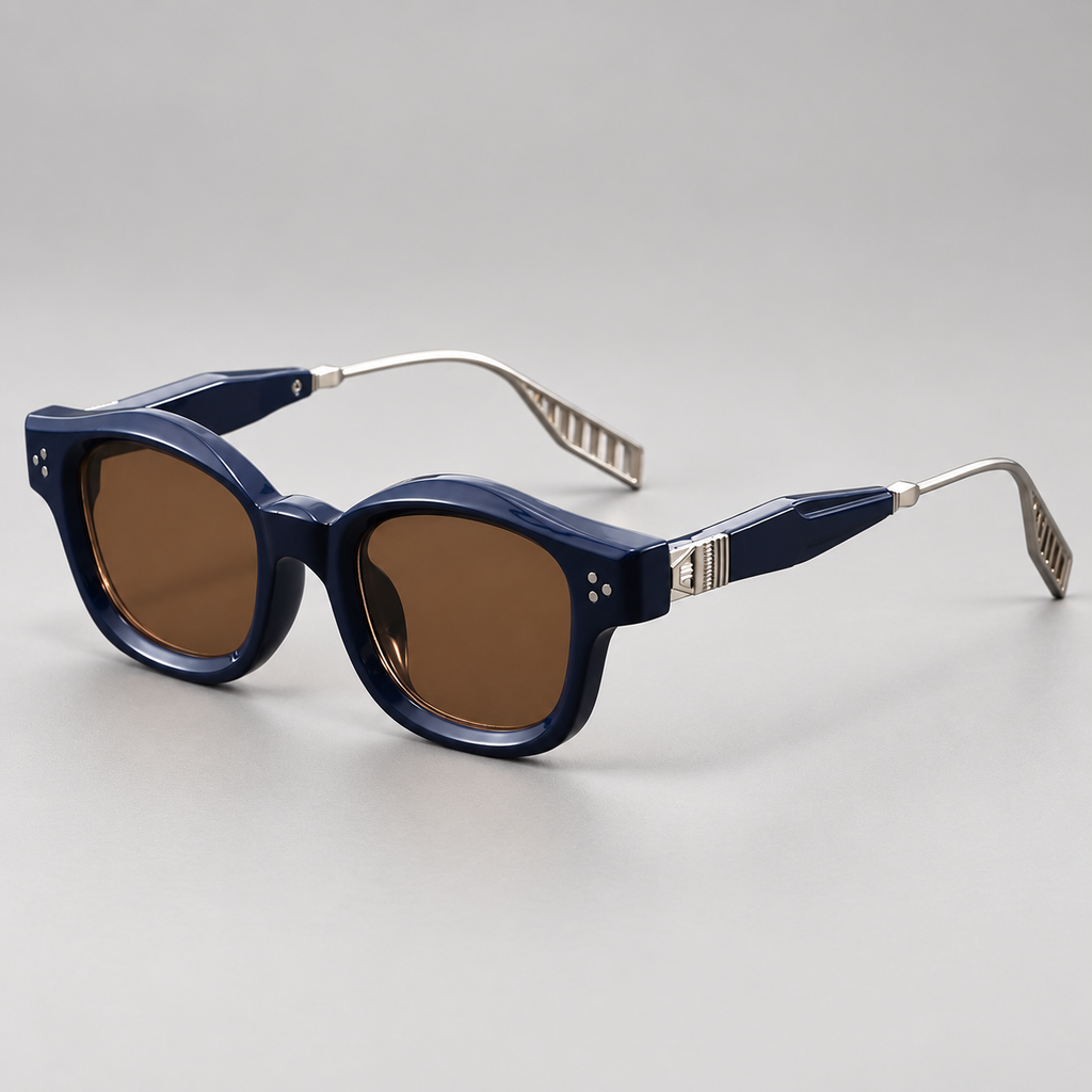 Marcel Rounded-Square Sunglasses with Metal Temples