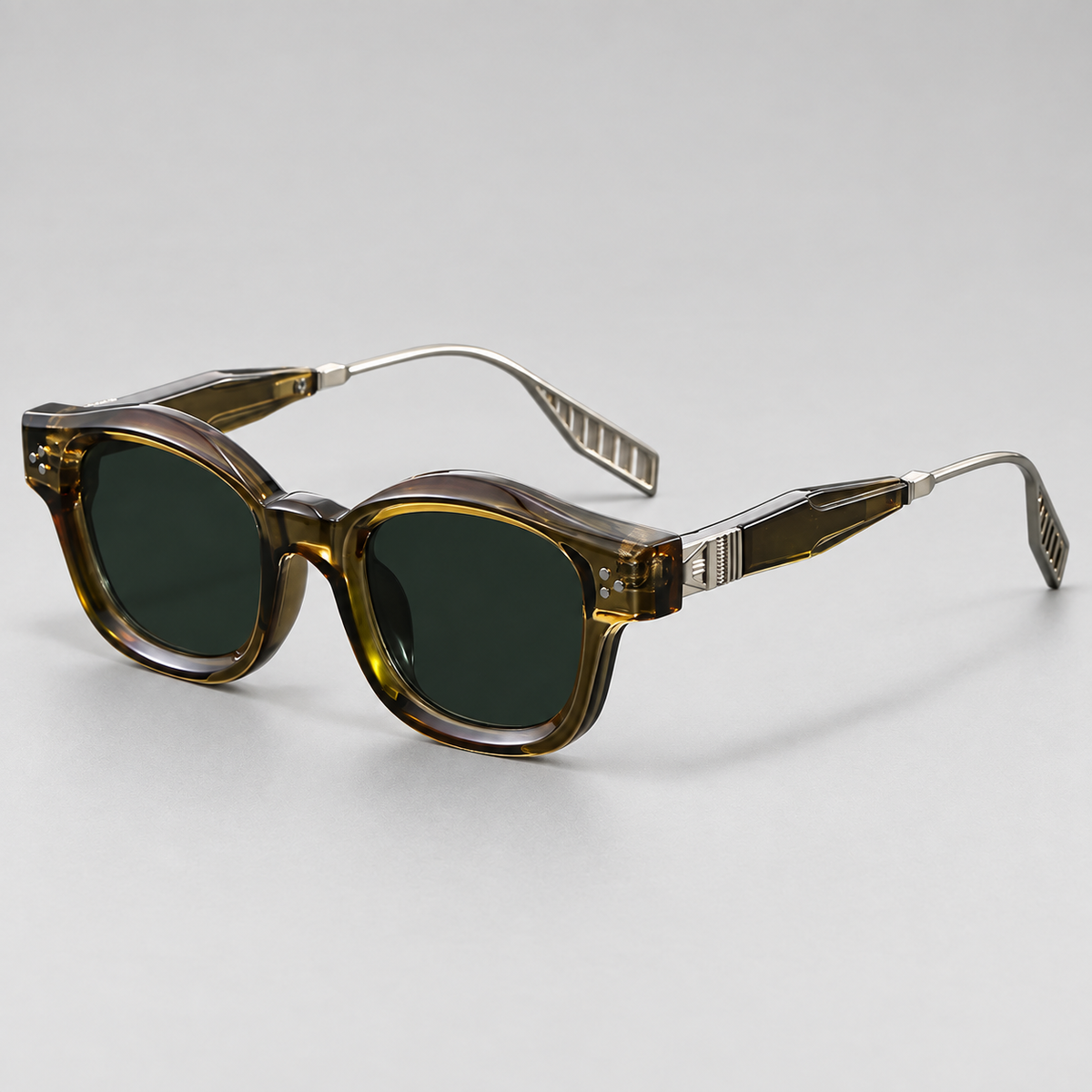 Marcel Rounded-Square Sunglasses with Metal Temples
