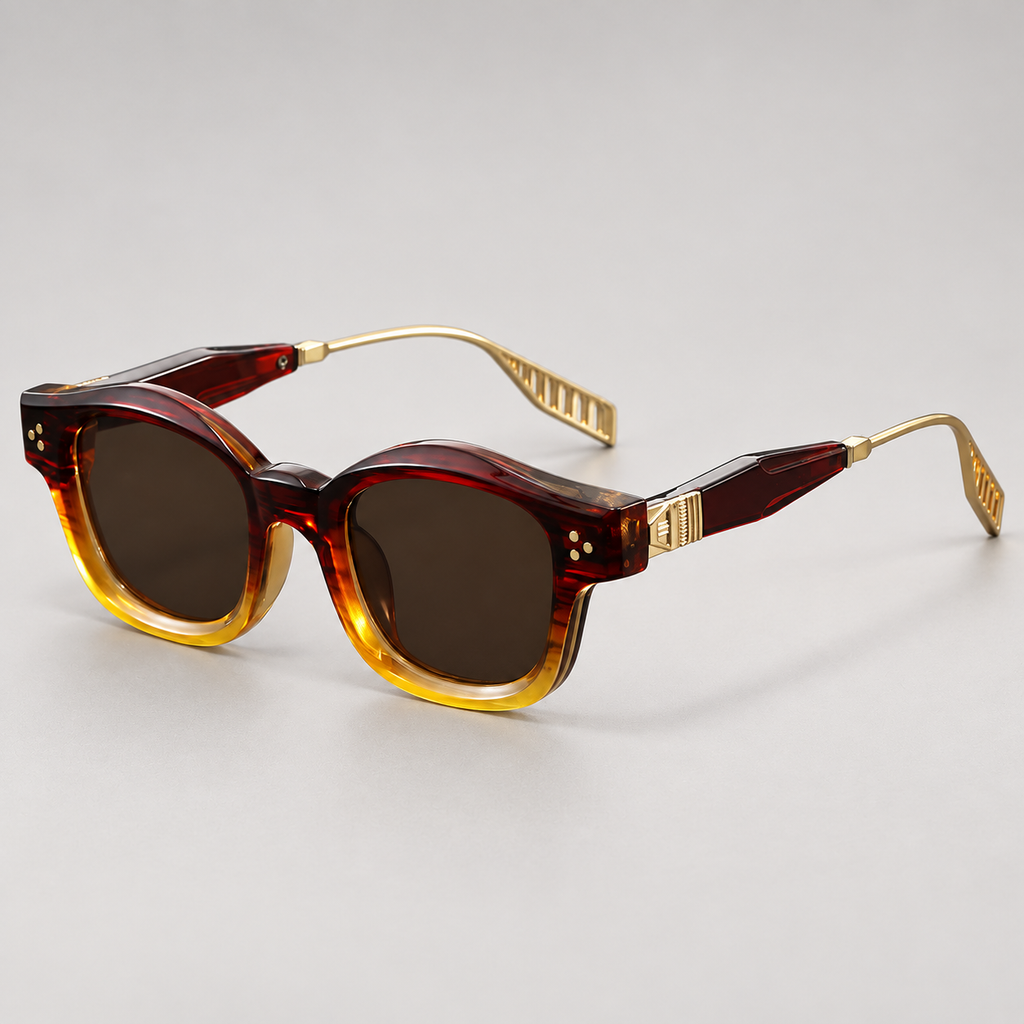 Marcel Rounded-Square Sunglasses with Metal Temples