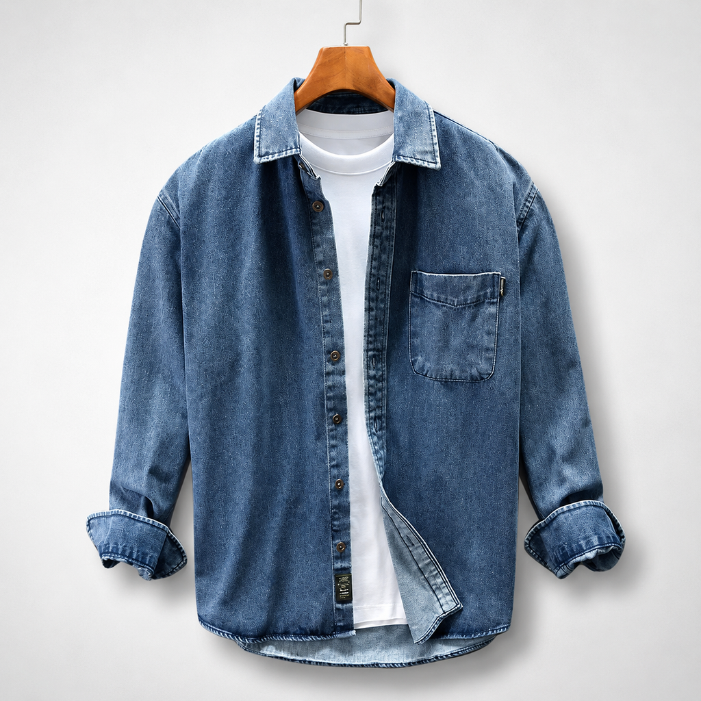 Marco Men’s Cotton Denim Shirt – Long Sleeve Casual Button-Up