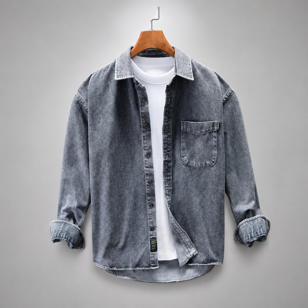 Marco Men’s Cotton Denim Shirt – Long Sleeve Casual Button-Up